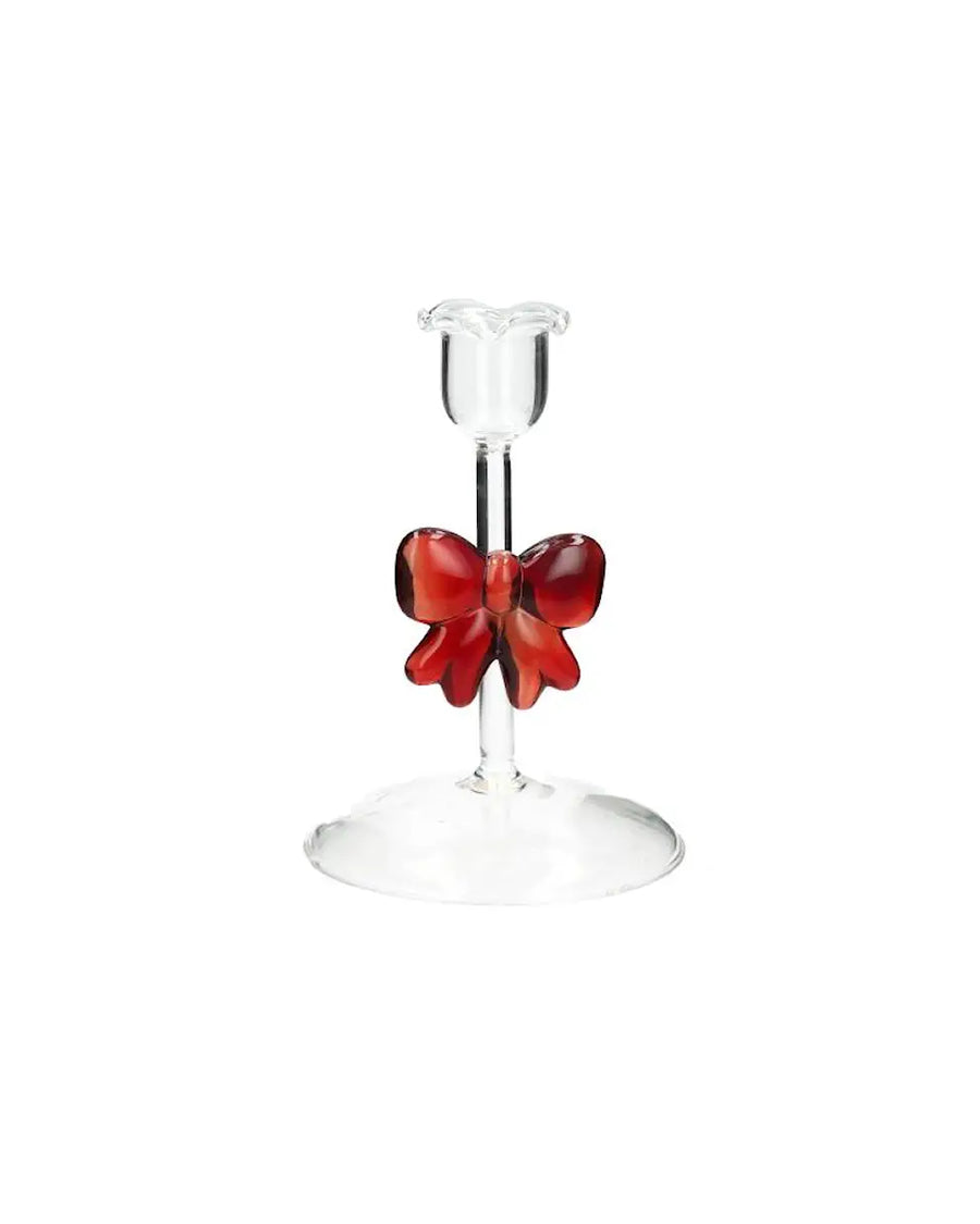 Glasljusstake med röd rosett – för kronljus, 13 cm - bild 2