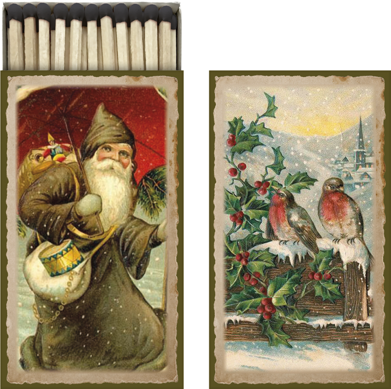 Tändsticksask - Tomte & fåglar