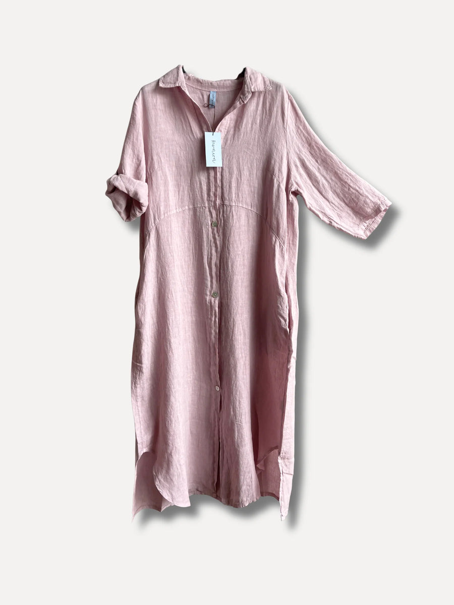 Joan Linnendress - Rosa Antico | Hellång linneklänning med fickor - bild 2