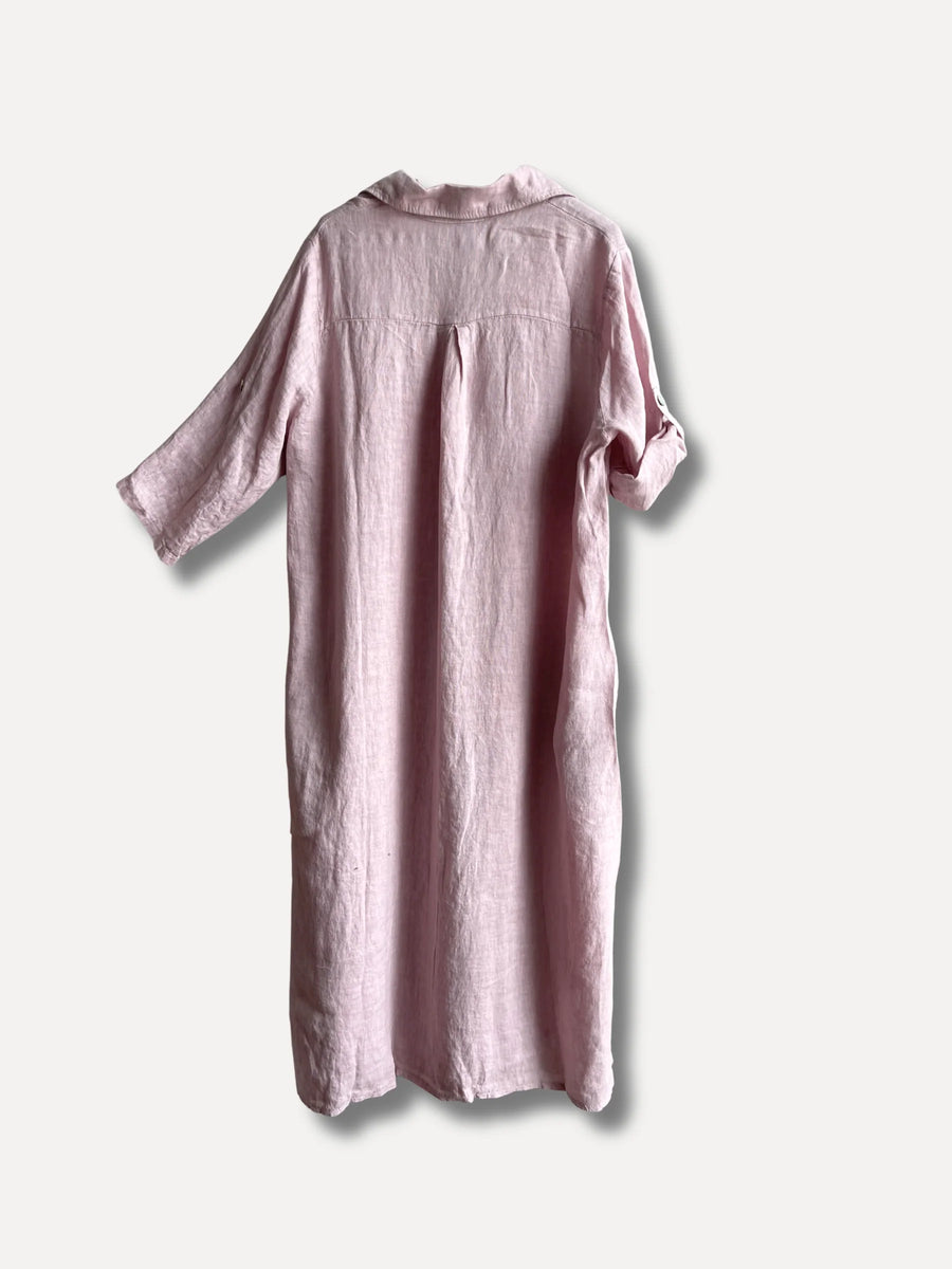 Joan Linnendress - Rosa Antico | Hellång linneklänning med fickor - bild 3