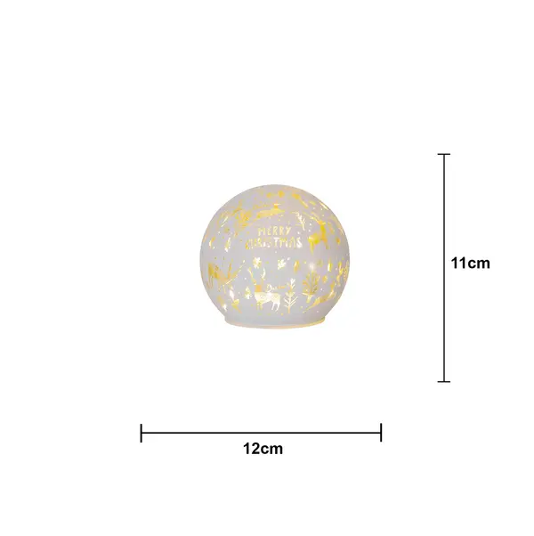 Glasklot med LED och julmotiv – vit utsida och guldfärgad insida, 12 cm - bild 3