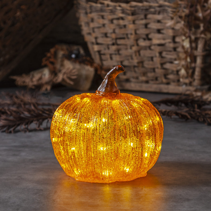 Dekorativ pumpa med LED-belysning – orange, 20 cm - bild 1