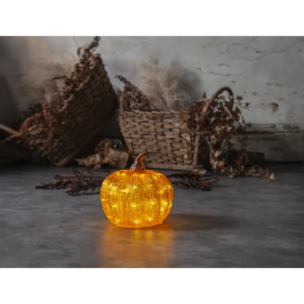 Dekorativ pumpa med LED-belysning – orange, 20 cm - bild 2