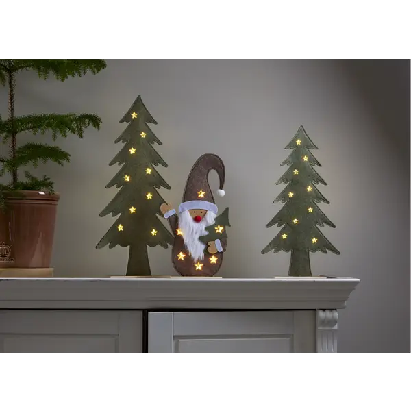 Vinkande tomte i filt – LED-ljus och timer, 30 cm - bild 3