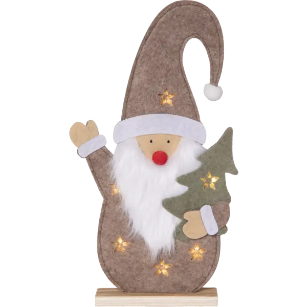 Vinkande tomte i filt – LED-ljus och timer, 30 cm - bild 4
