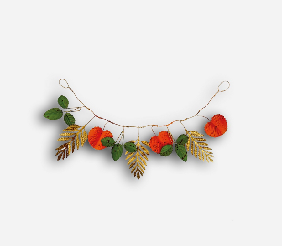 Höstgirlang med blad i plåt – orange, grön & guld, 30 cm - bild 3