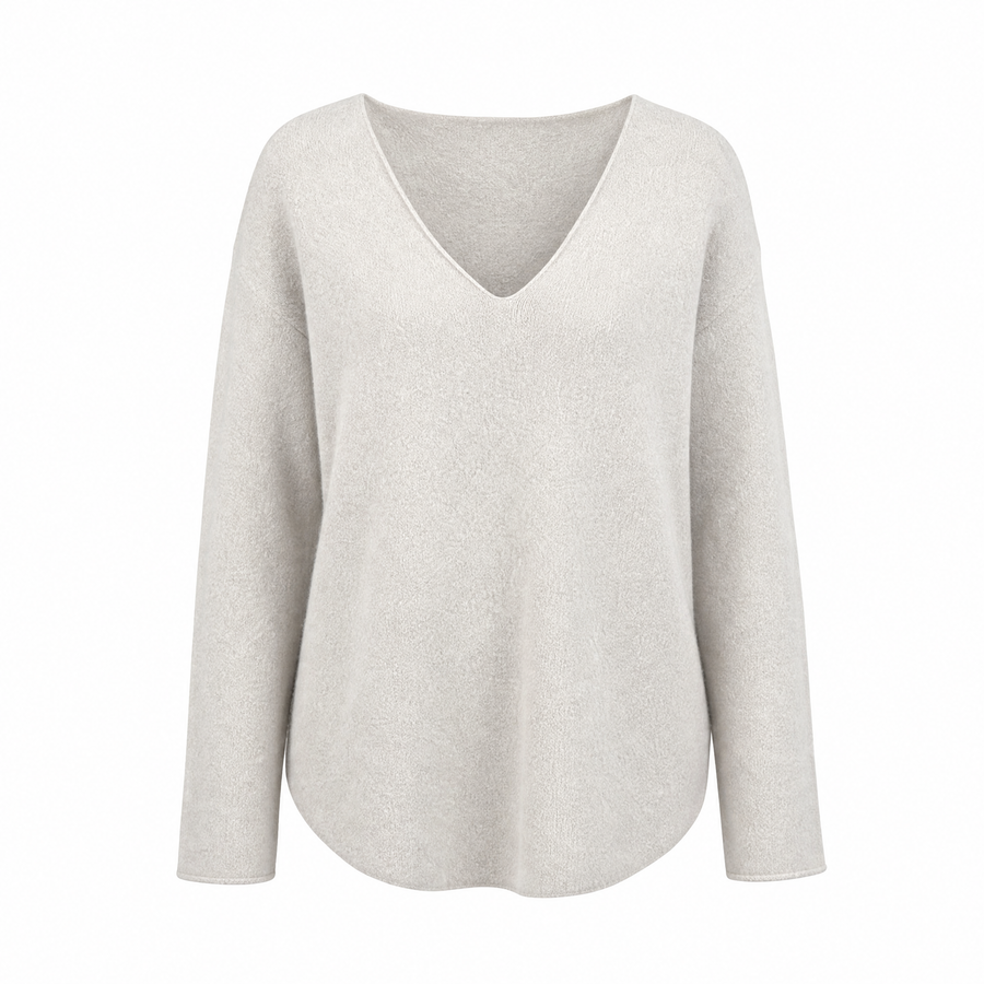 Finstickad tröja i beige – mjuk onesize i viskos och cashmere - bild 2