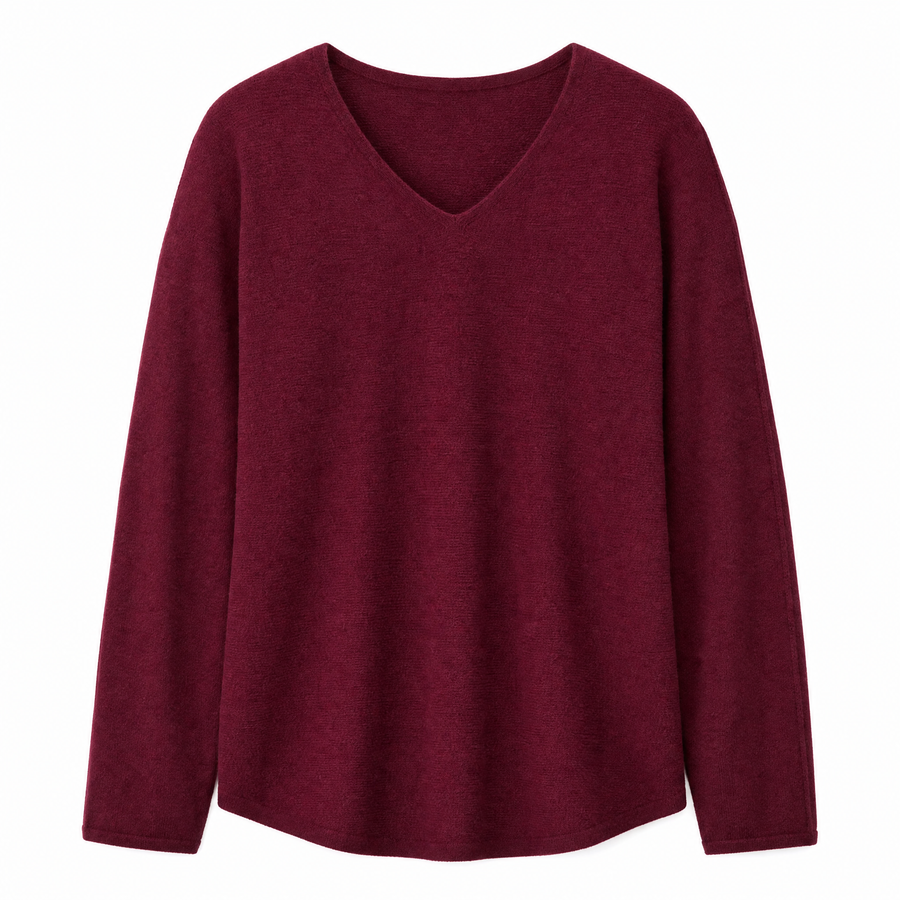 Finstickad tröja i vinröd – mjuk onesize i viskos och cashmere - bild 2
