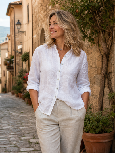 Blus med linnelook vit – onesize i bomull
