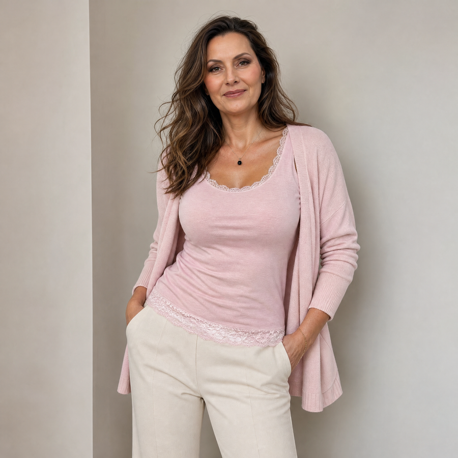 Linne med spets – rosa, onesize i stretch-viscose - bild 1