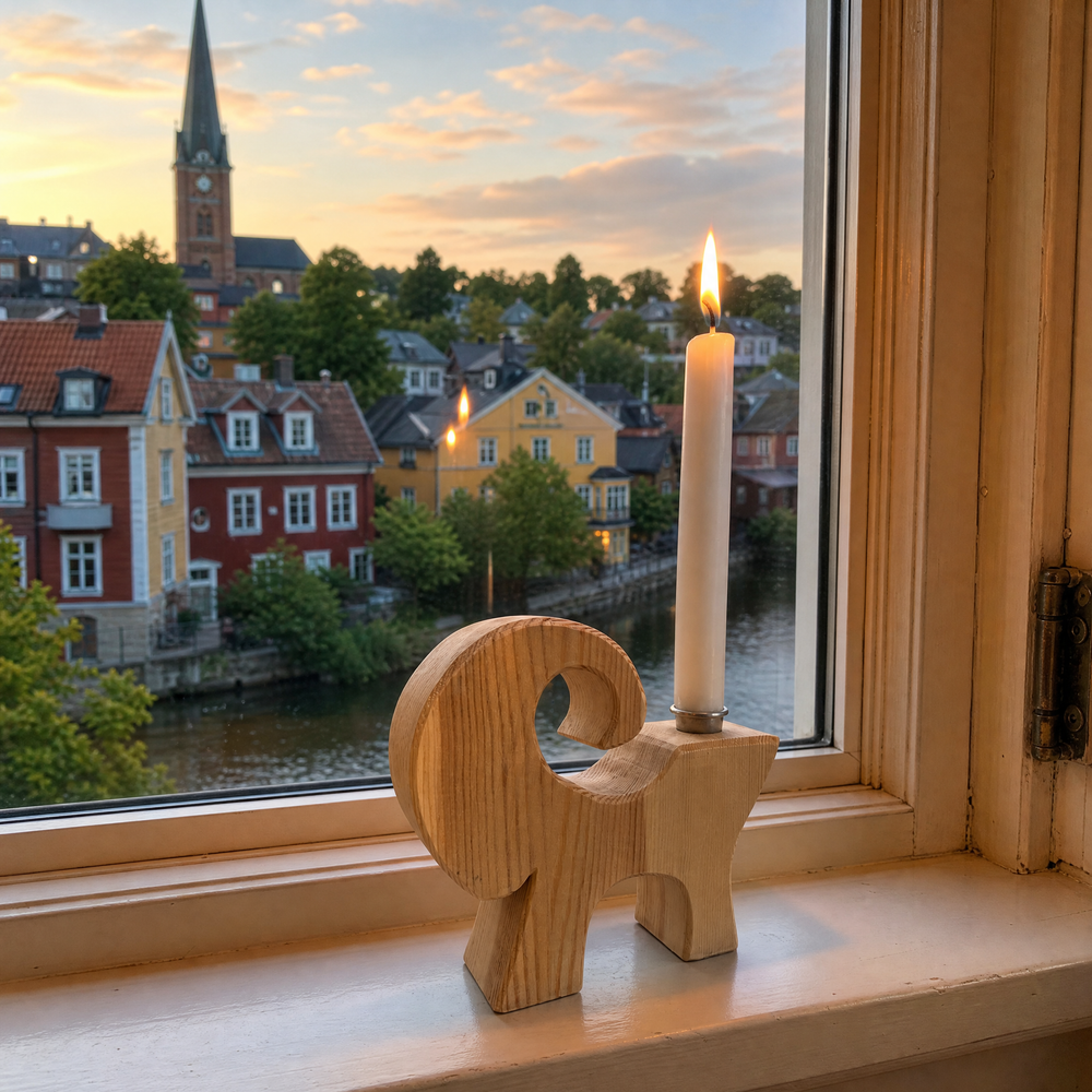 Den lilla bocken – Handgjord ljusstake i Gävle – träfärgad