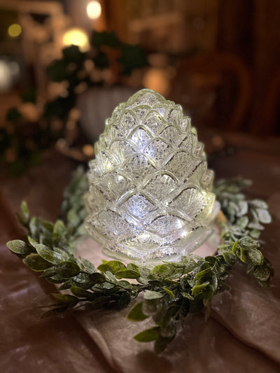 Glaskotte i fattigmanssilver med LED-ljus – 20 cm