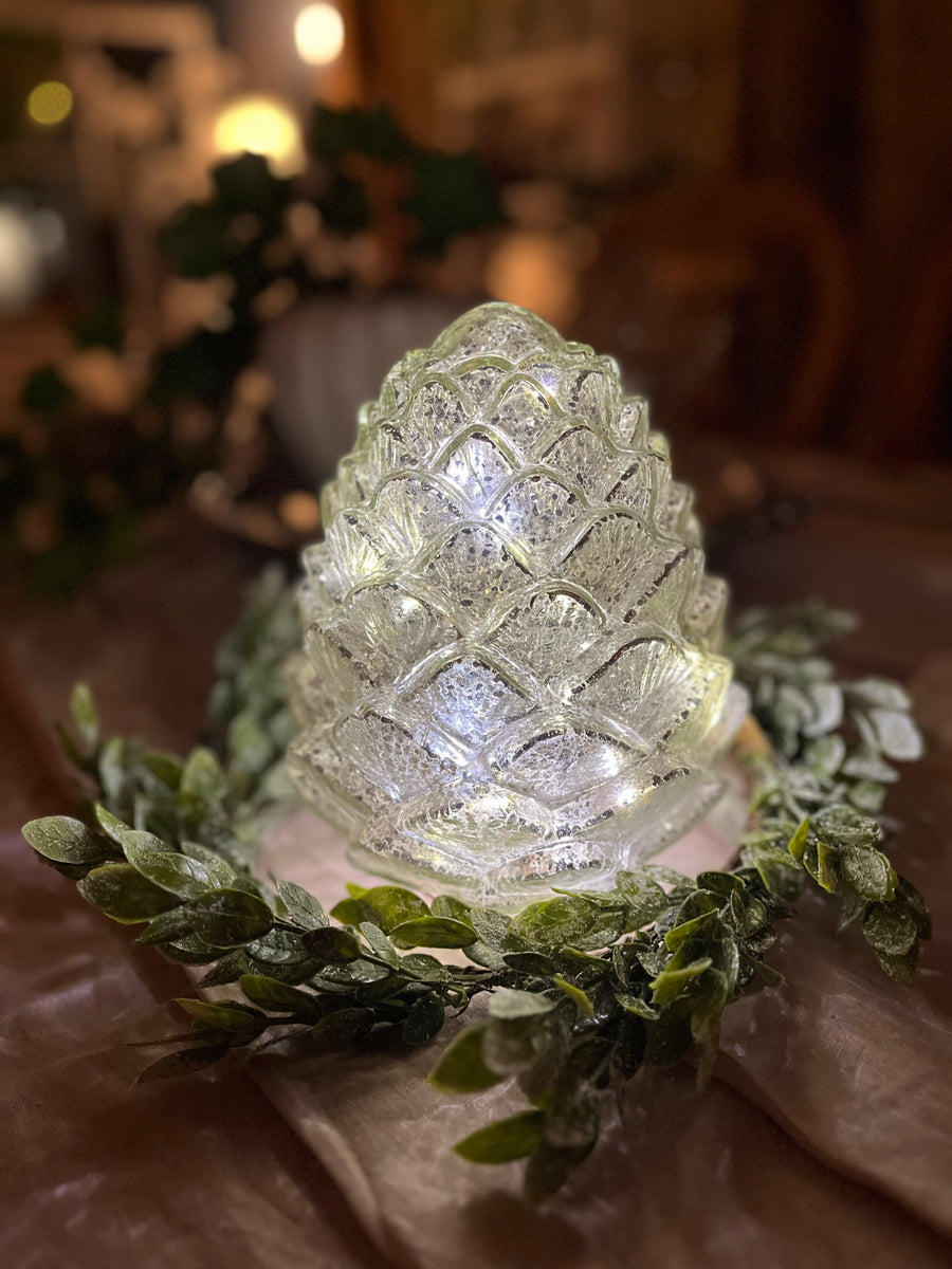 Glaskotte i fattigmanssilver med LED-ljus – 20 cm - bild 1