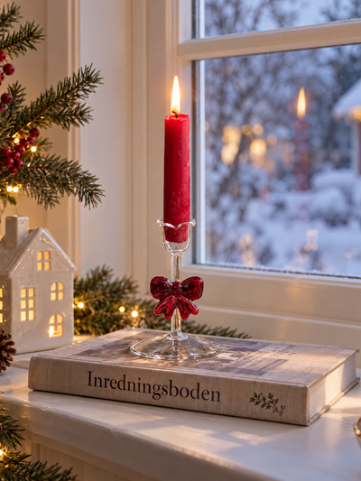 Glasljusstake med röd rosett – för kronljus, 13 cm