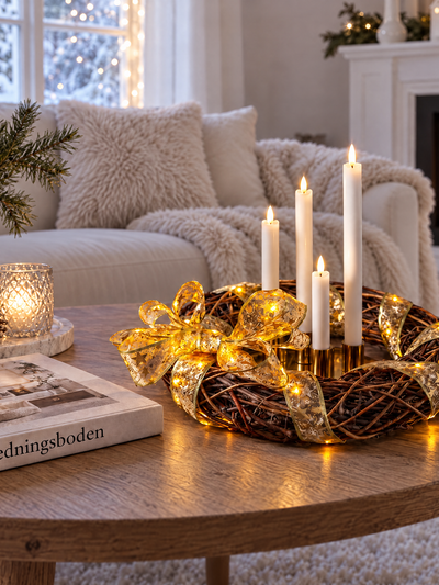 Guldfärgat dekorationsband med LED-ljus – 5 meter med timer
