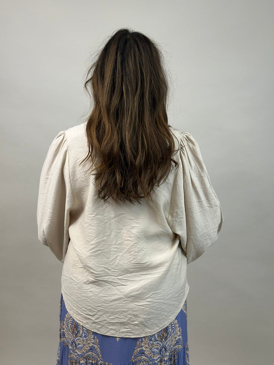 Blus med ballongärm -  beige - bild 3