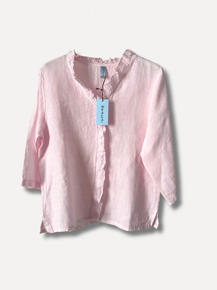 Linneblus Betty – rosa | Volangkrage | 100% linne - bild 1