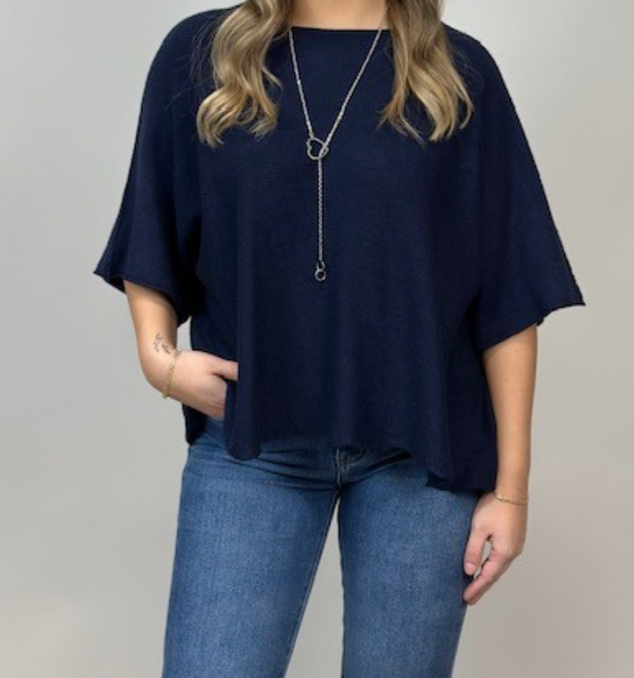 Ponchotröja marin – mjuk onesize i viscose och cashmere - bild 2