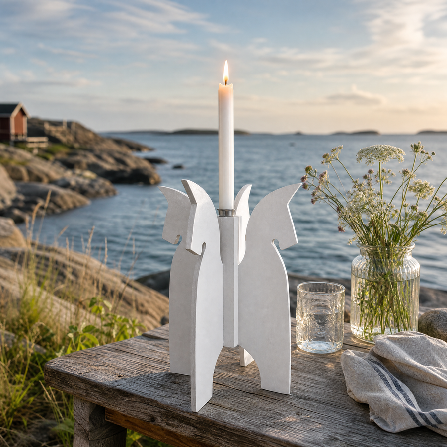 Forsbyhästen – Handgjord ljusstake från Gävle – vit - bild 1