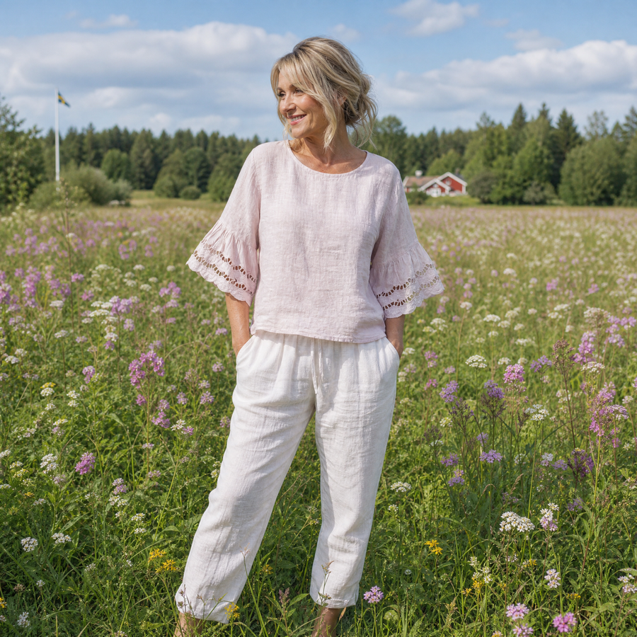 Linneblus Ronja - gammelrosa | Luftig damblus i 100% linne - bild 1