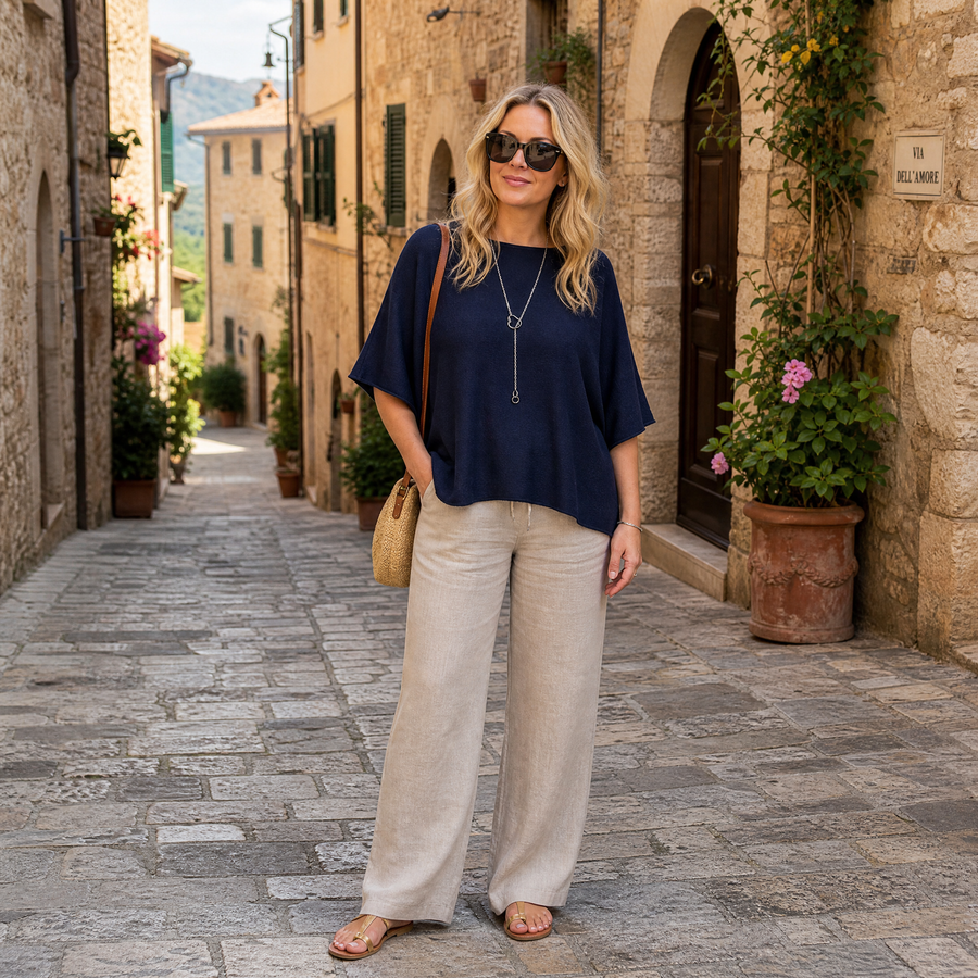Ponchotröja marin – mjuk onesize i viscose och cashmere - bild 1