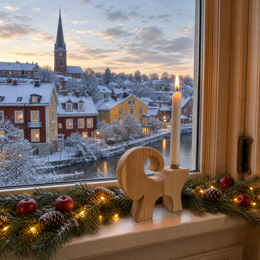 Den lilla bocken – Handgjord ljusstake från Gävle – träfärgad
