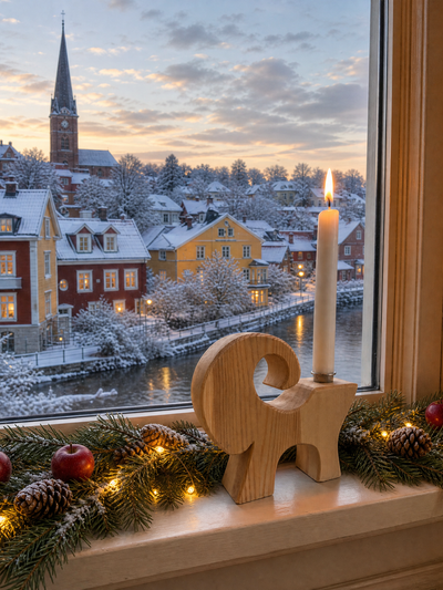 Den lilla bocken – Handgjord ljusstake från Gävle – träfärgad