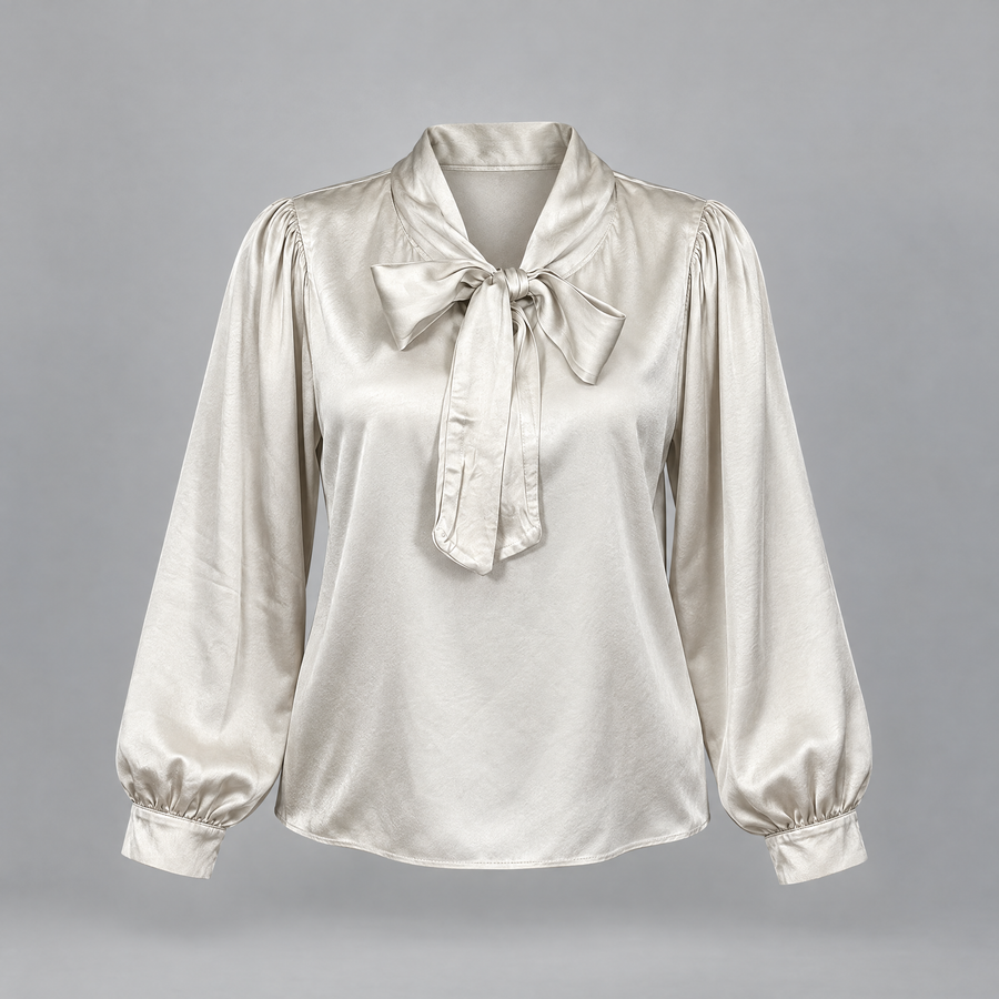 Knytblus – beige i 100 % viskos - bild 3