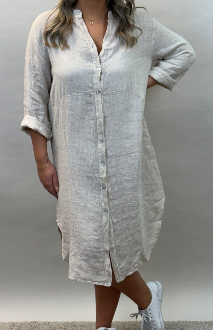 Långskjorta i 100% linne beige – onesize - bild 3