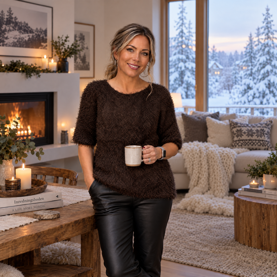Parisa stickad tröja brun – Supermjuk, one size - bild 1