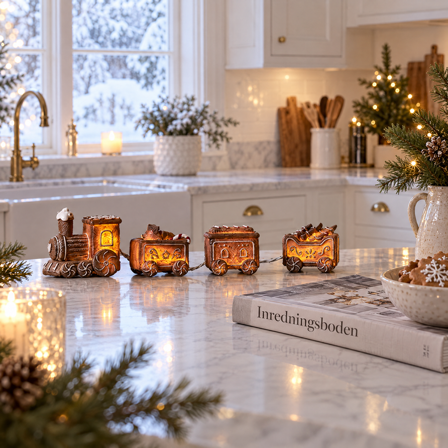 Pepparkakståg med LED-belysning – juldekoration - bild 1