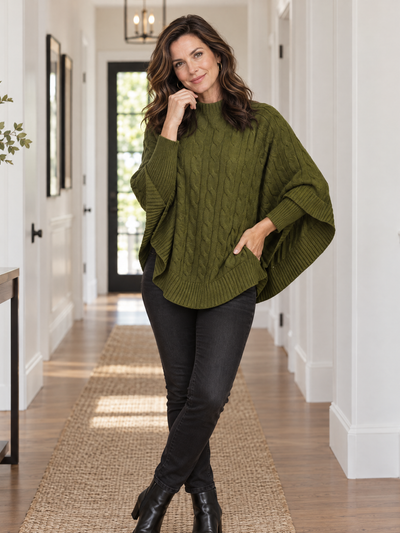 Grön poncho Eliza med mjuka muddar – One size