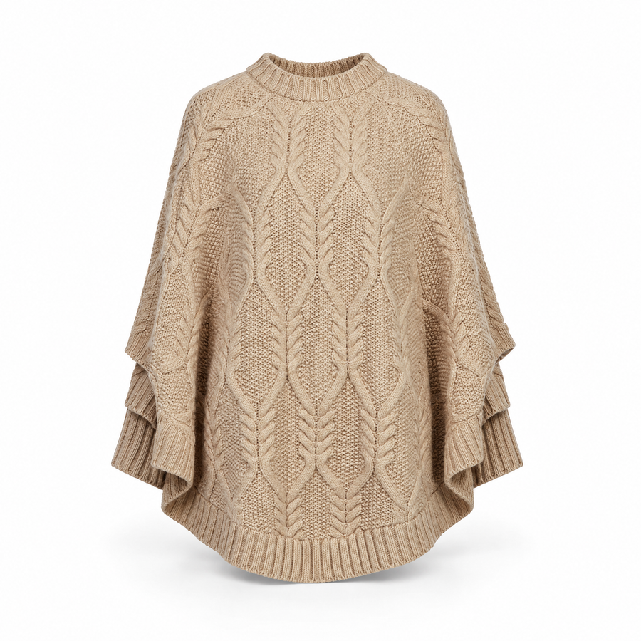 Beige poncho Nora med mjuka muddar – One size - bild 3
