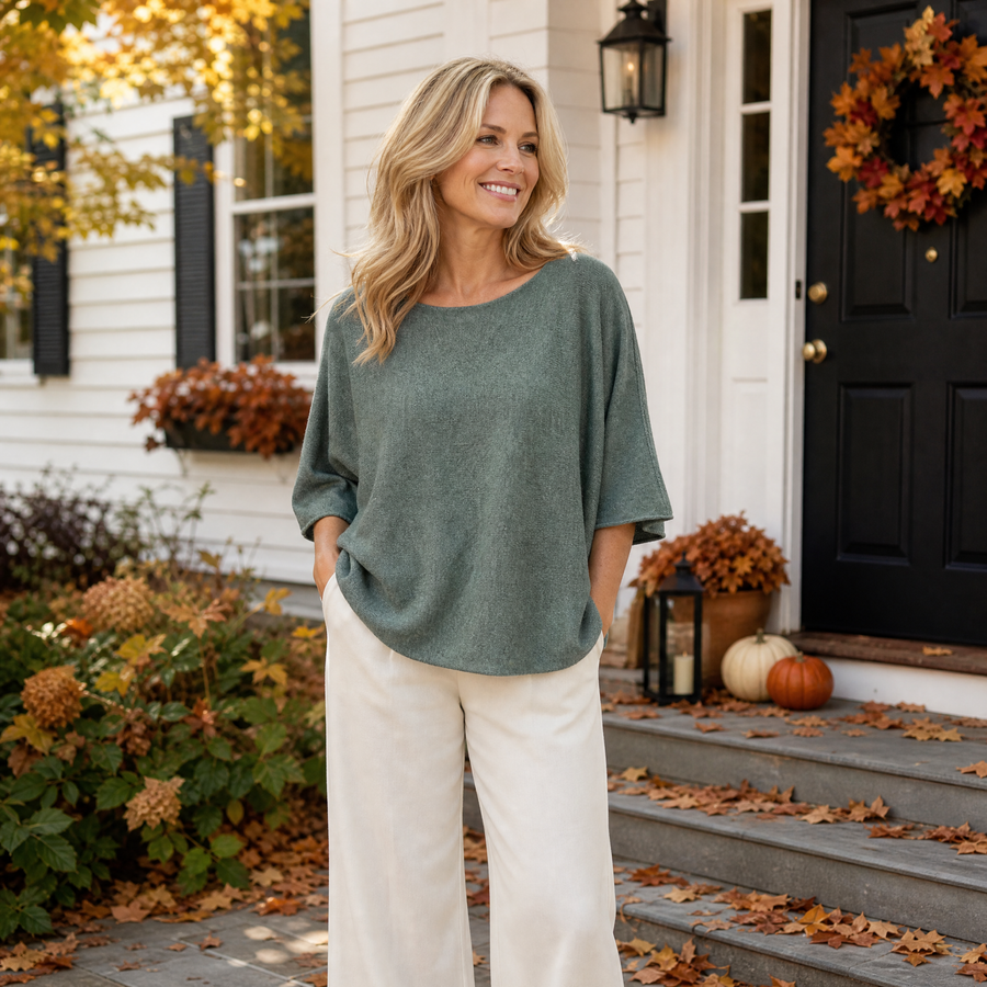 Ponchotröja i army – mjuk onesize i viskos och cashmere - bild 1