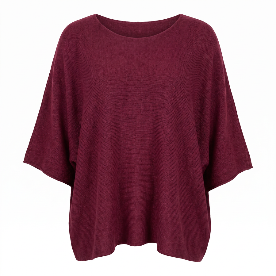 Ponchotröja i vinröd – mjuk onesize i viskos och cashmere - bild 2