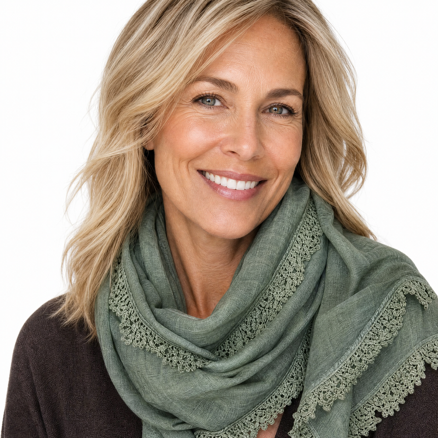 Scarf med brodyrkant – Army - bild 1