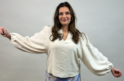 Blus med ballongärm -  beige