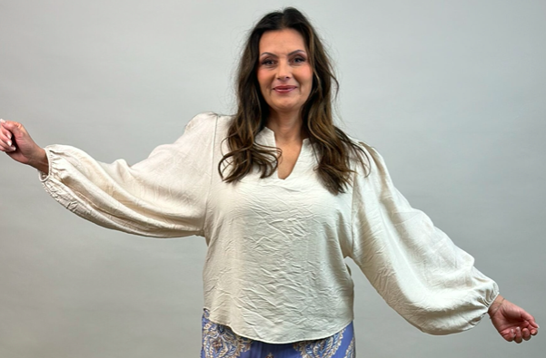 Blus med ballongärm -  beige - bild 1