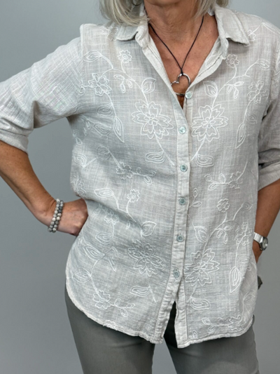 Blus med brodyr - beige
