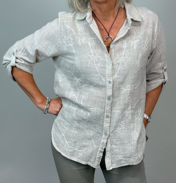Blus med brodyr - beige - bild 1
