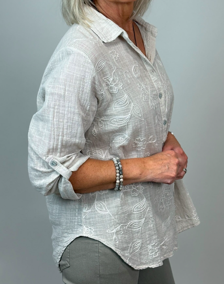 Blus med brodyr - beige - bild 2