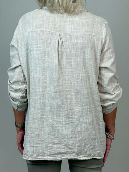 Blus med brodyr - beige - bild 3