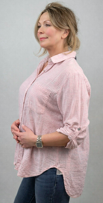Blus med linnelook - ljusrosa - bild 2