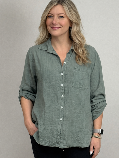 Blus med linnelook - army