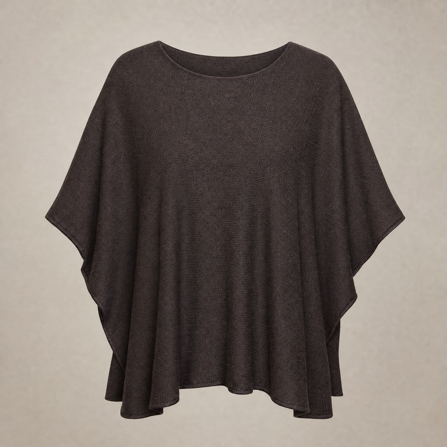 Ponchotröja i brun – mjuk onesize i viskos och cashmere - bild 2